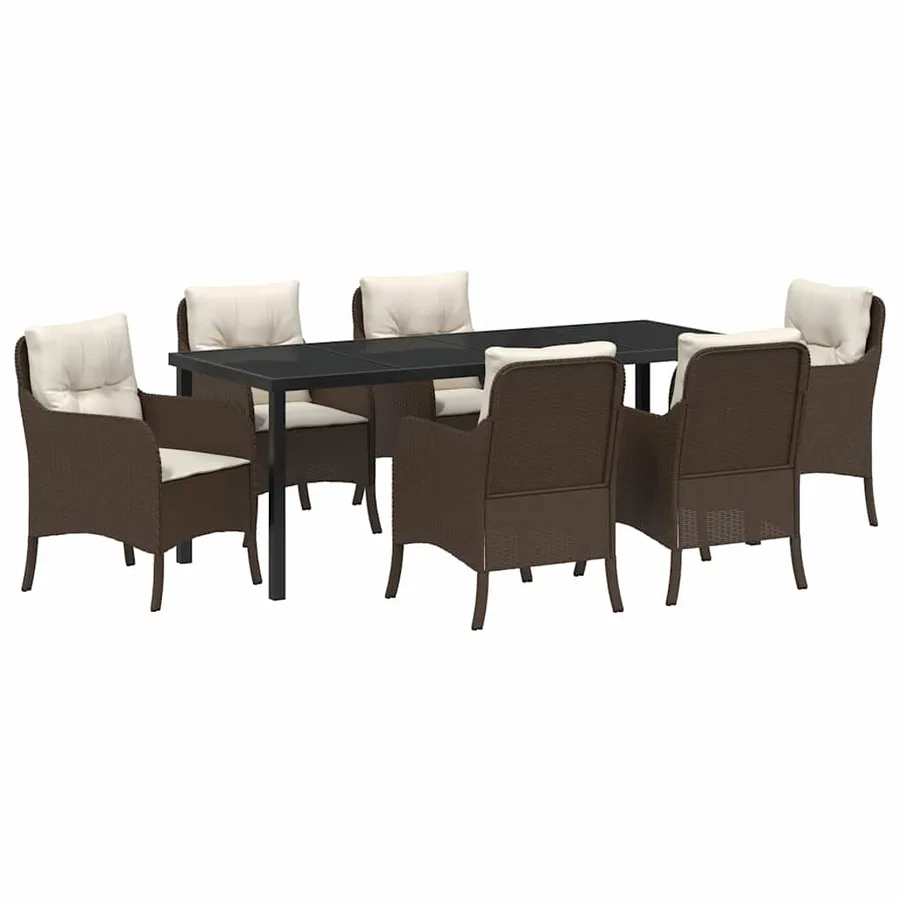 Ensemble de salle à manger pour jardin 7 pcs Marron polyrotin - 2