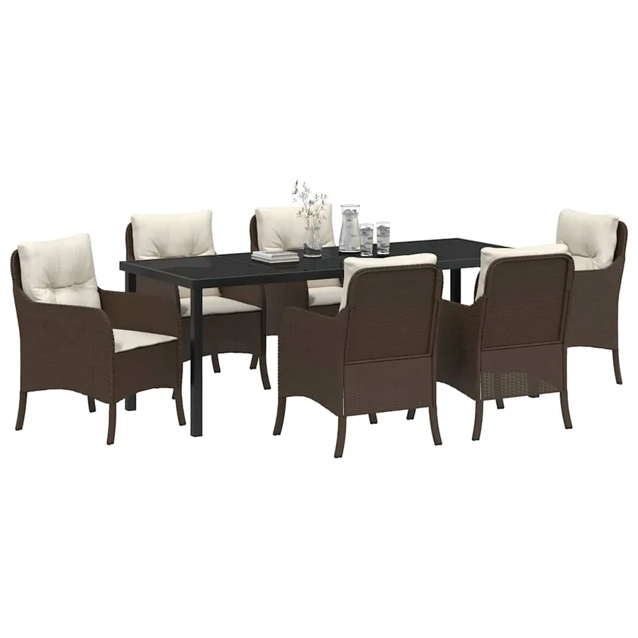 Ensemble de salle à manger pour jardin 7 pcs Marron polyrotin - 3