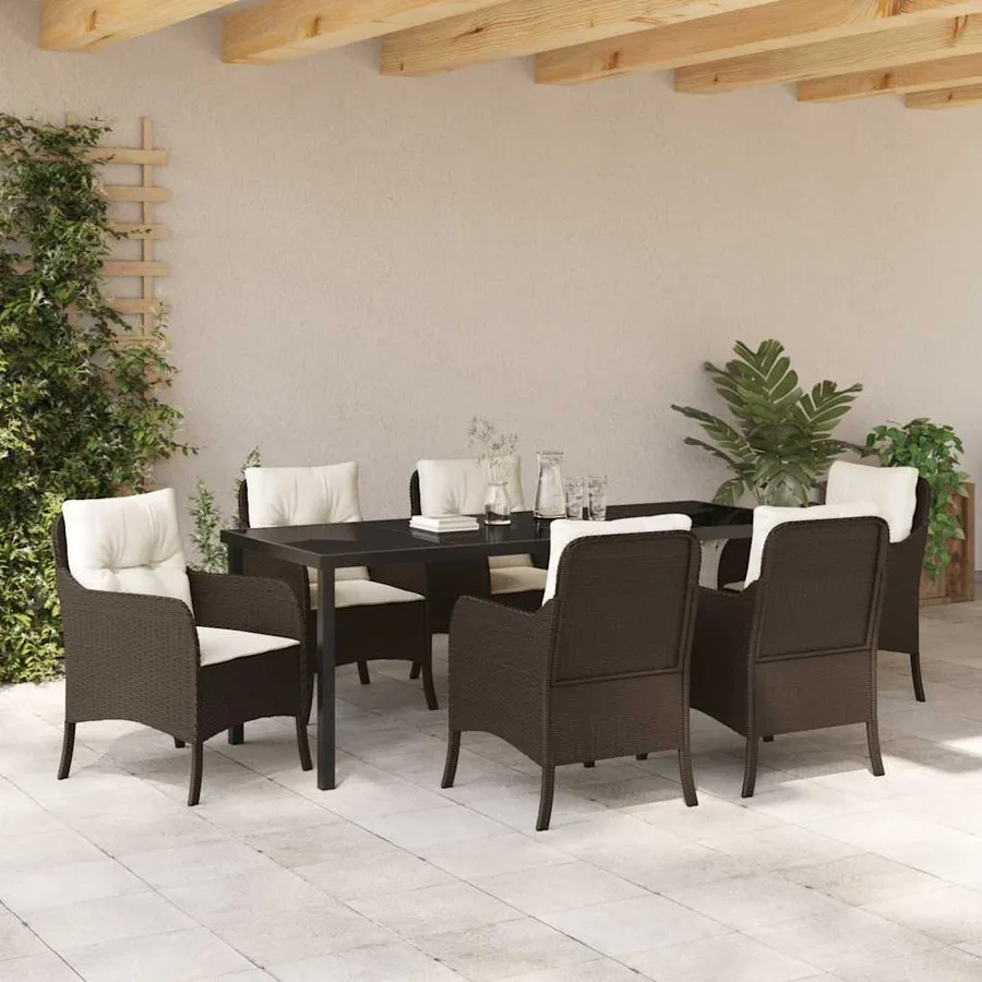 Ensemble de salle à manger pour jardin 7 pcs Marron polyrotin - 4