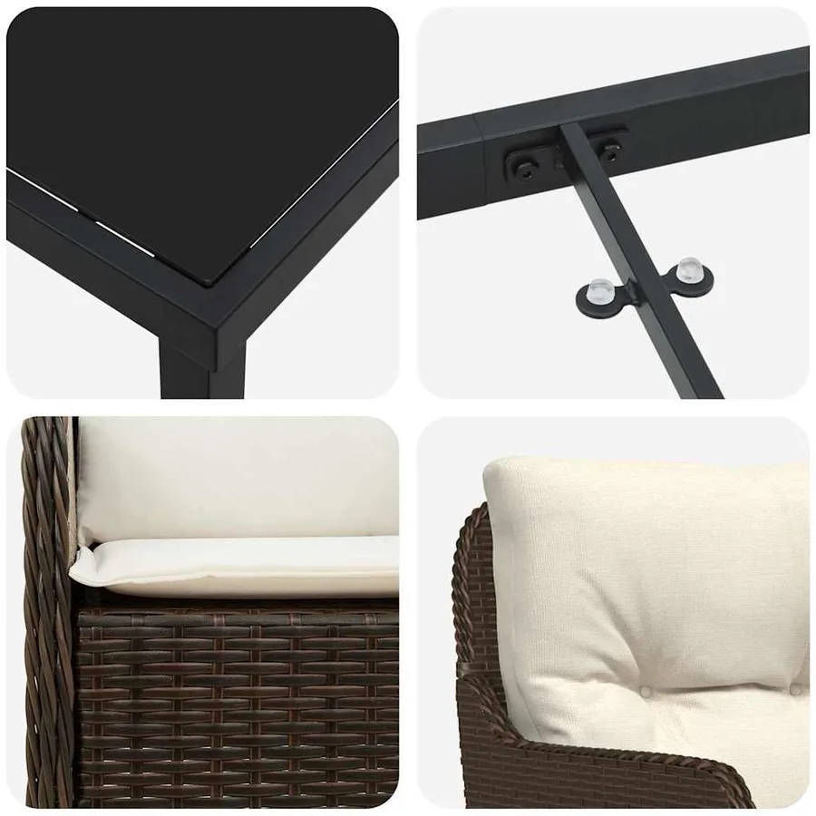 Ensemble de salle à manger pour jardin 7 pcs Marron polyrotin - 9