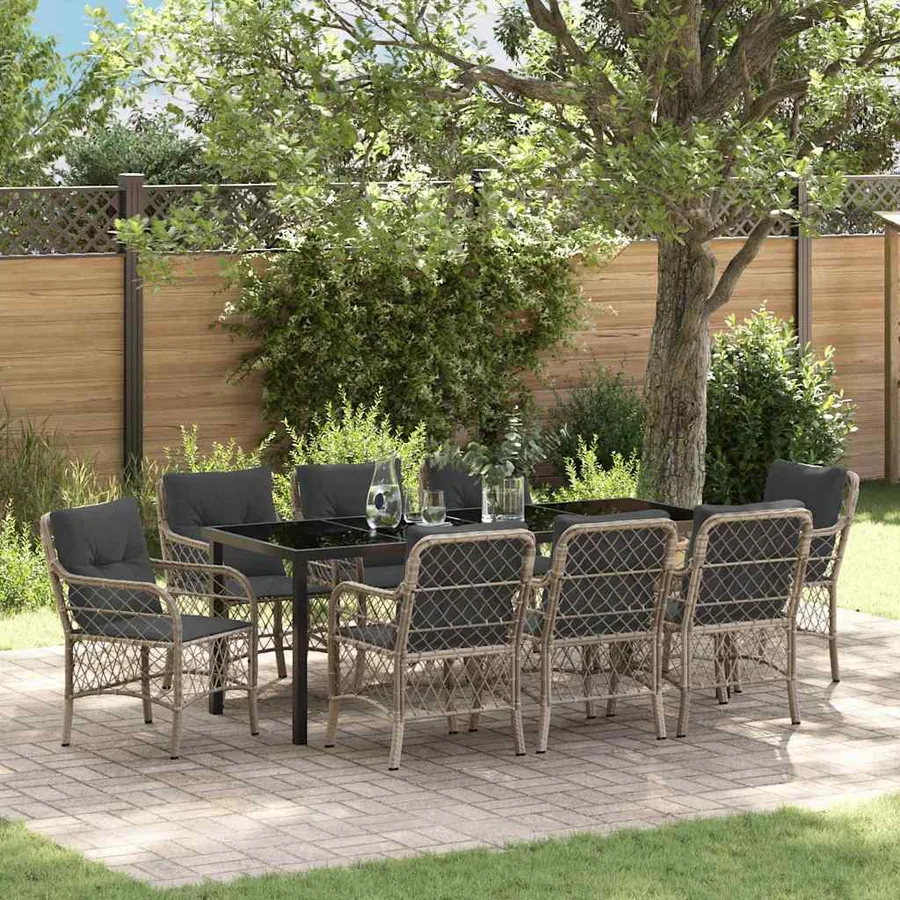 Ensemble de salle à manger pour jardin 9 pcs Gris clair