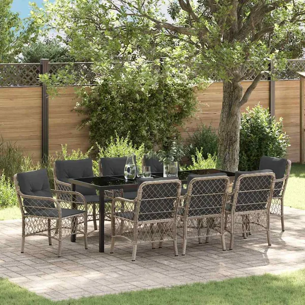 Ensemble de salle à manger pour jardin 9 pcs Gris clair