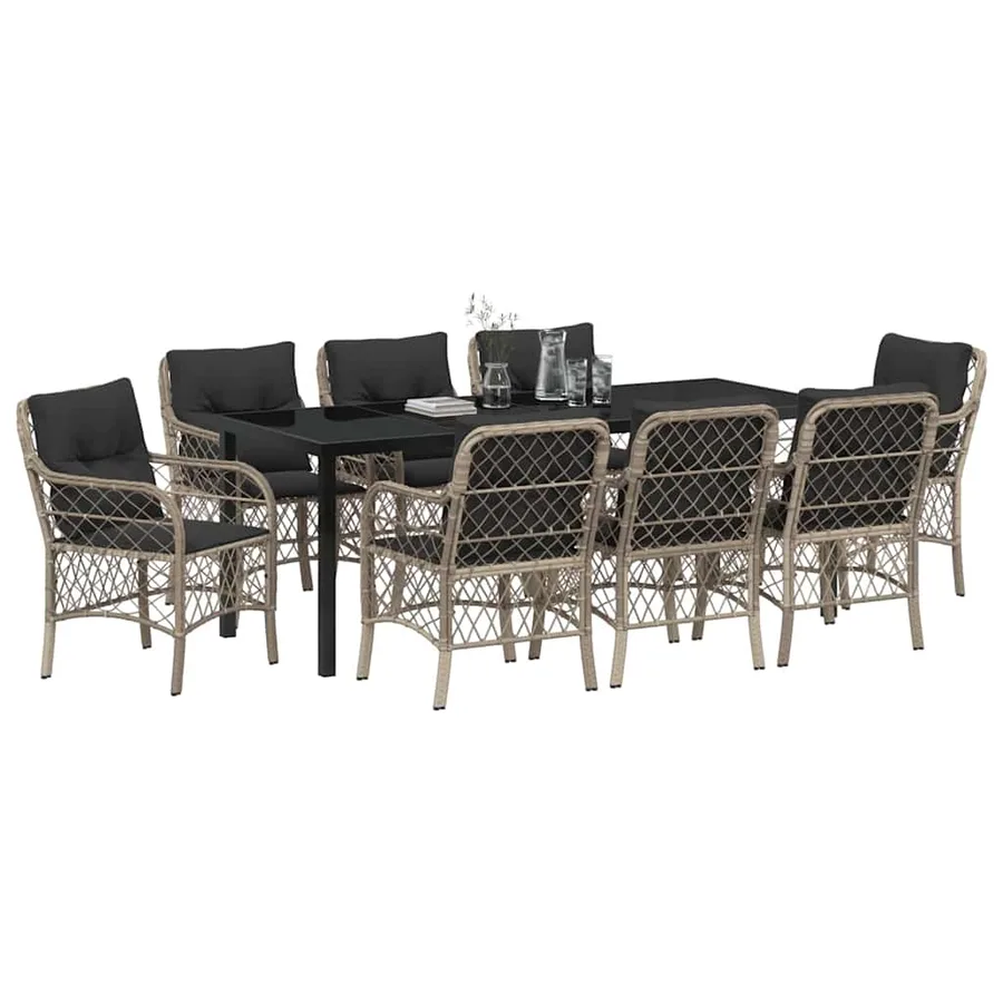 Ensemble de salle à manger pour jardin 9 pcs Gris clair - 3