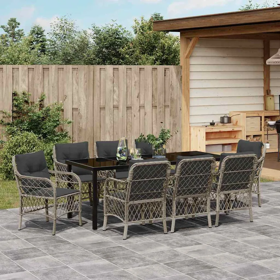 Ensemble de salle à manger pour jardin 9 pcs Gris clair - 4