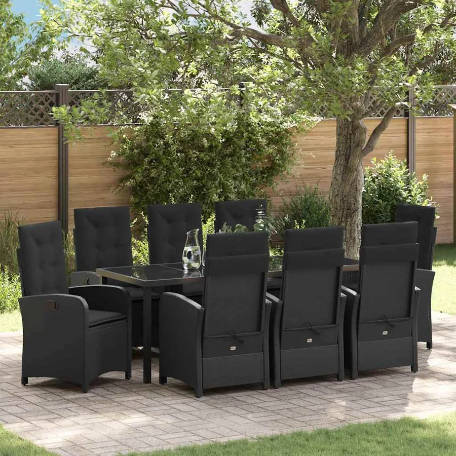 Ensemble de salle à manger pour jardin 9 pcs Noir polyrotin