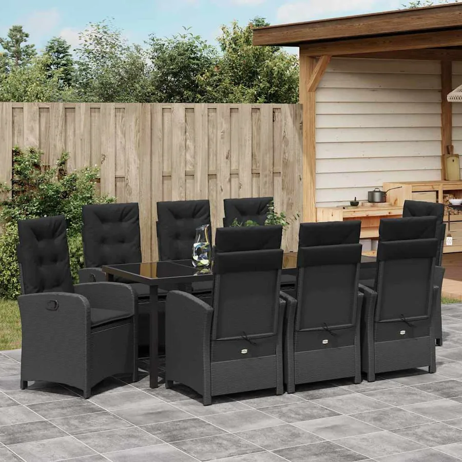 Ensemble de salle à manger pour jardin 9 pcs Noir polyrotin - 4
