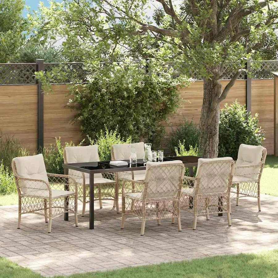Ensemble de salle à manger pour jardin 7 pcs Beige polyrotin