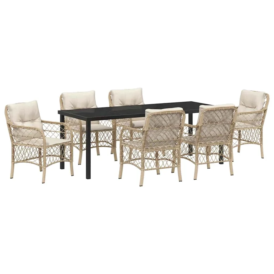 Ensemble de salle à manger pour jardin 7 pcs Beige polyrotin - 2