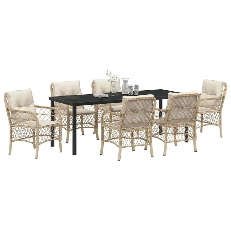 Ensemble de salle à manger pour jardin 7 pcs Beige polyrotin - 3