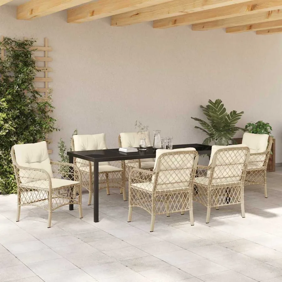 Ensemble de salle à manger pour jardin 7 pcs Beige polyrotin - 4