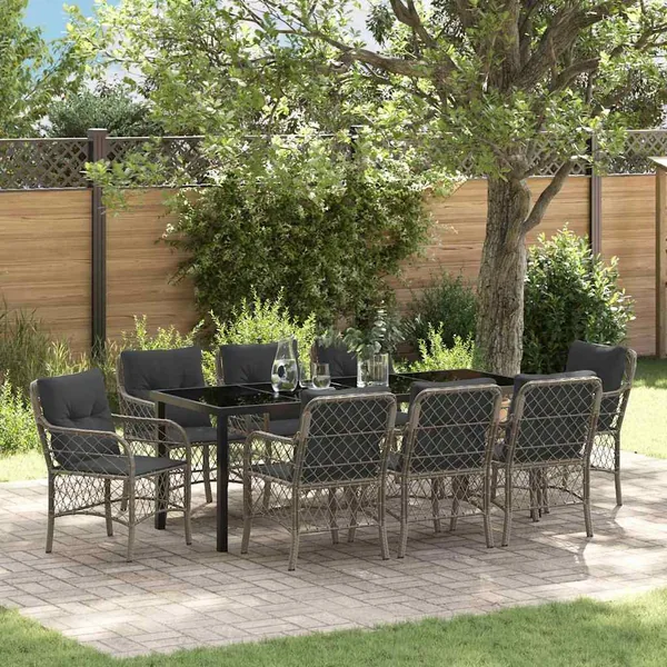 Ensemble de salle à manger pour jardin 9 pcs Gris polyrotin