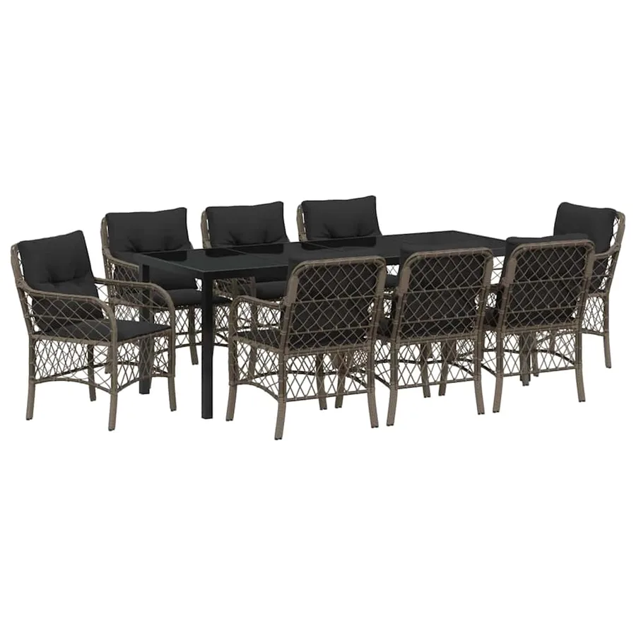 Ensemble de salle à manger pour jardin 9 pcs Gris polyrotin - 2