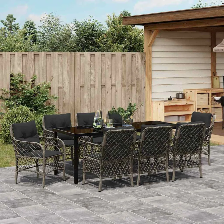 Ensemble de salle à manger pour jardin 9 pcs Gris polyrotin - 4