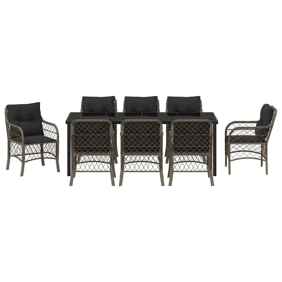 Ensemble de salle à manger pour jardin 9 pcs Gris polyrotin - 7