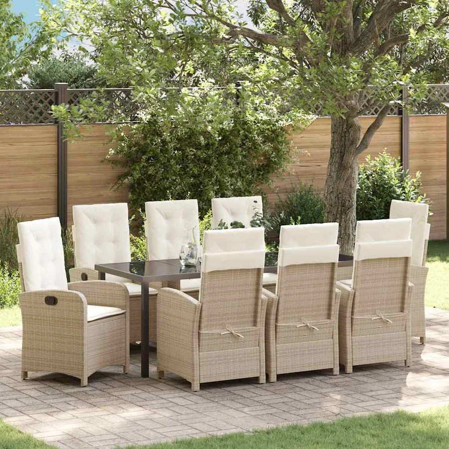Ensemble de salle à manger pour jardin 9 pcs Beige polyrotin