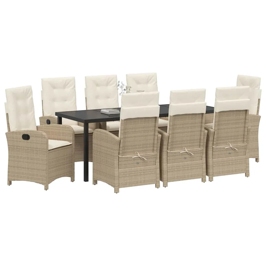 Ensemble de salle à manger pour jardin 9 pcs Beige polyrotin - 3