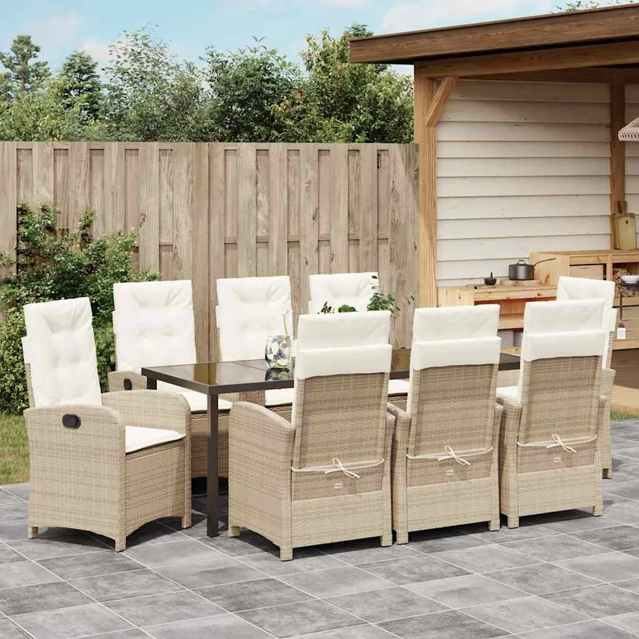 Ensemble de salle à manger pour jardin 9 pcs Beige polyrotin - 4