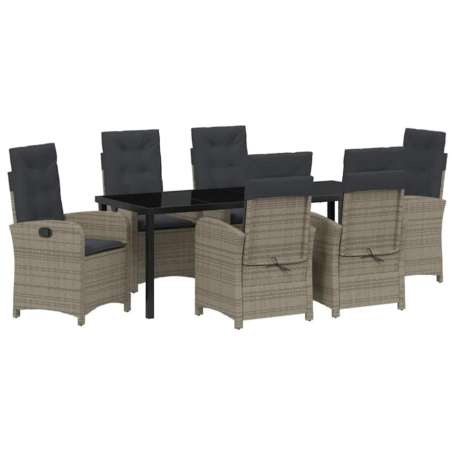 Ensemble de salle à manger pour jardin 7 pcs Gris polyrotin - 2