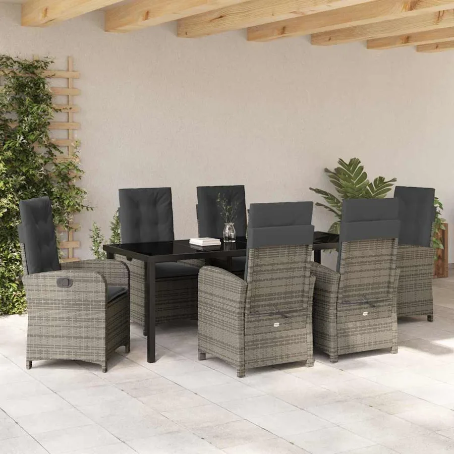 Ensemble de salle à manger pour jardin 7 pcs Gris polyrotin - 4