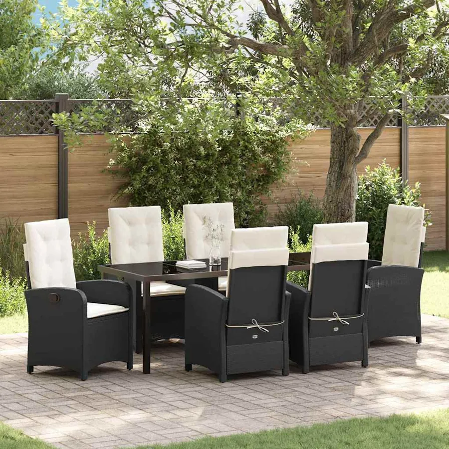Ensemble de salle à manger pour jardin 7 pcs Noir polyrotin