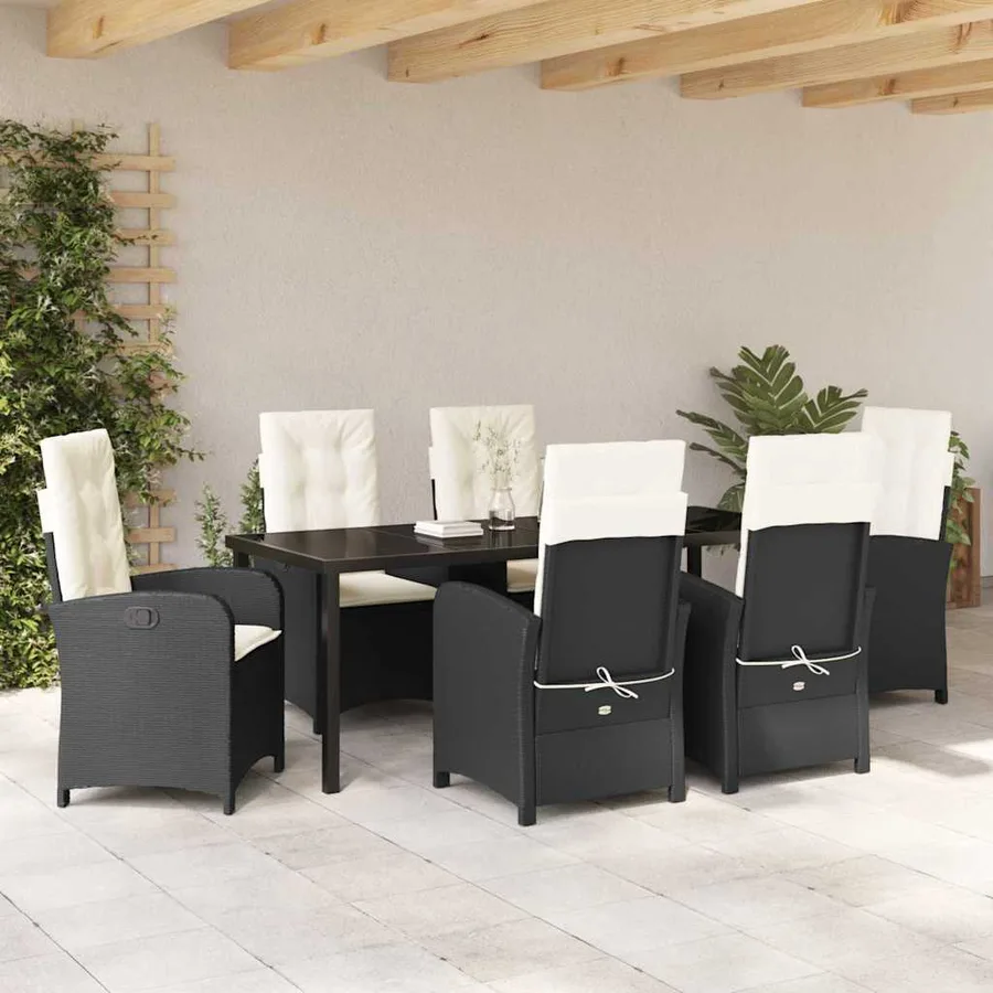 Ensemble de salle à manger pour jardin 7 pcs Noir polyrotin - 4