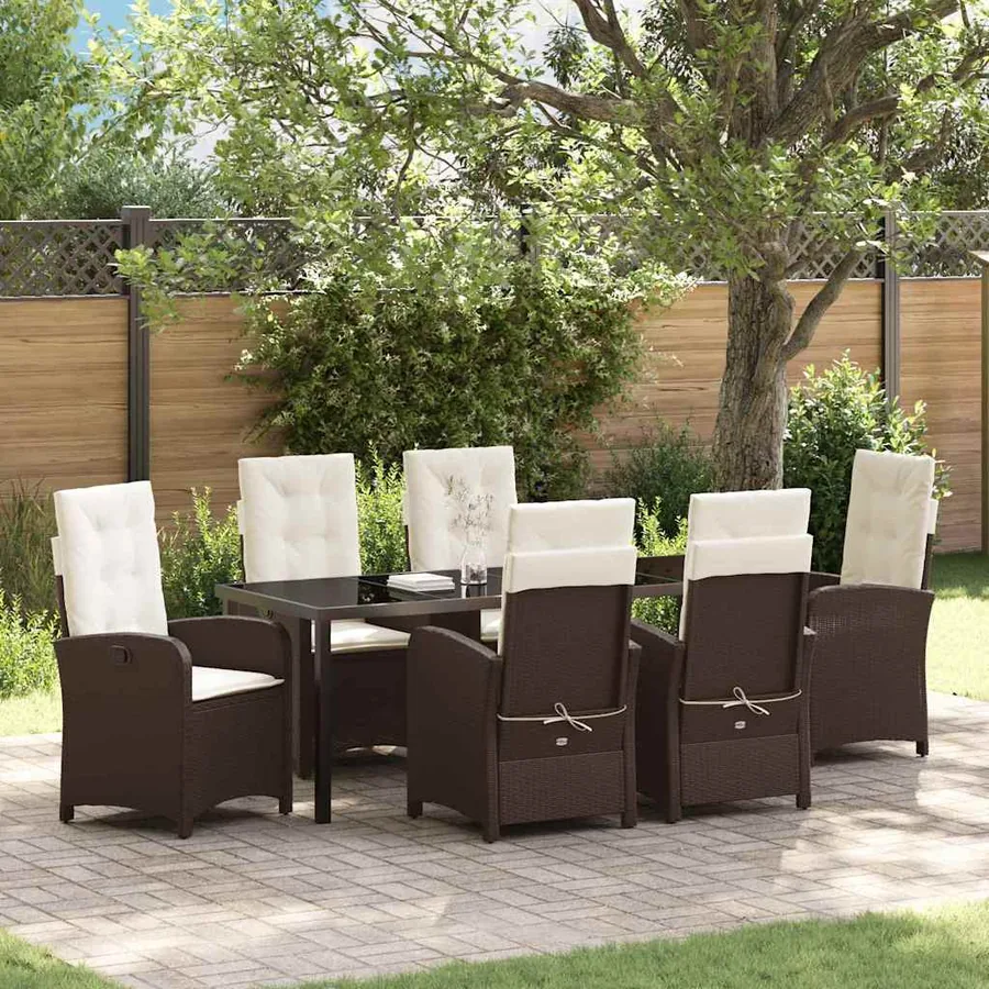 Ensemble de salle à manger pour jardin 7 pcs Marron polyrotin