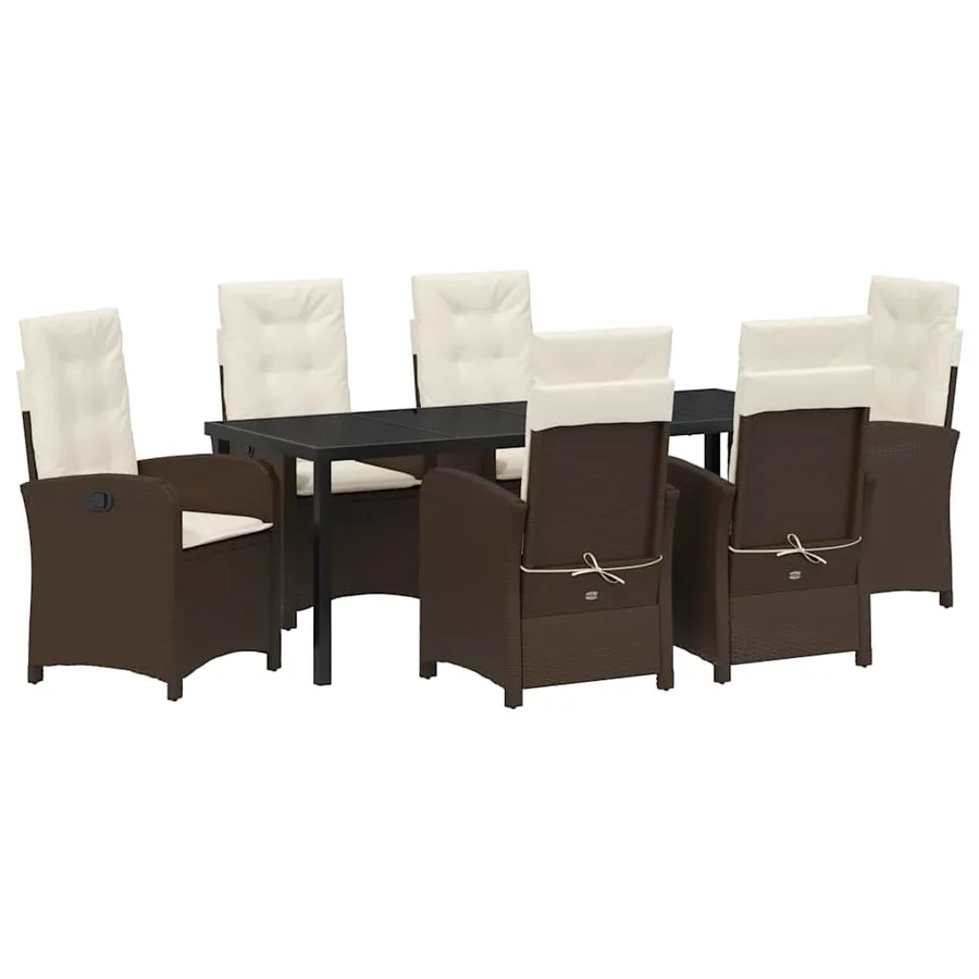 Ensemble de salle à manger pour jardin 7 pcs Marron polyrotin - 2