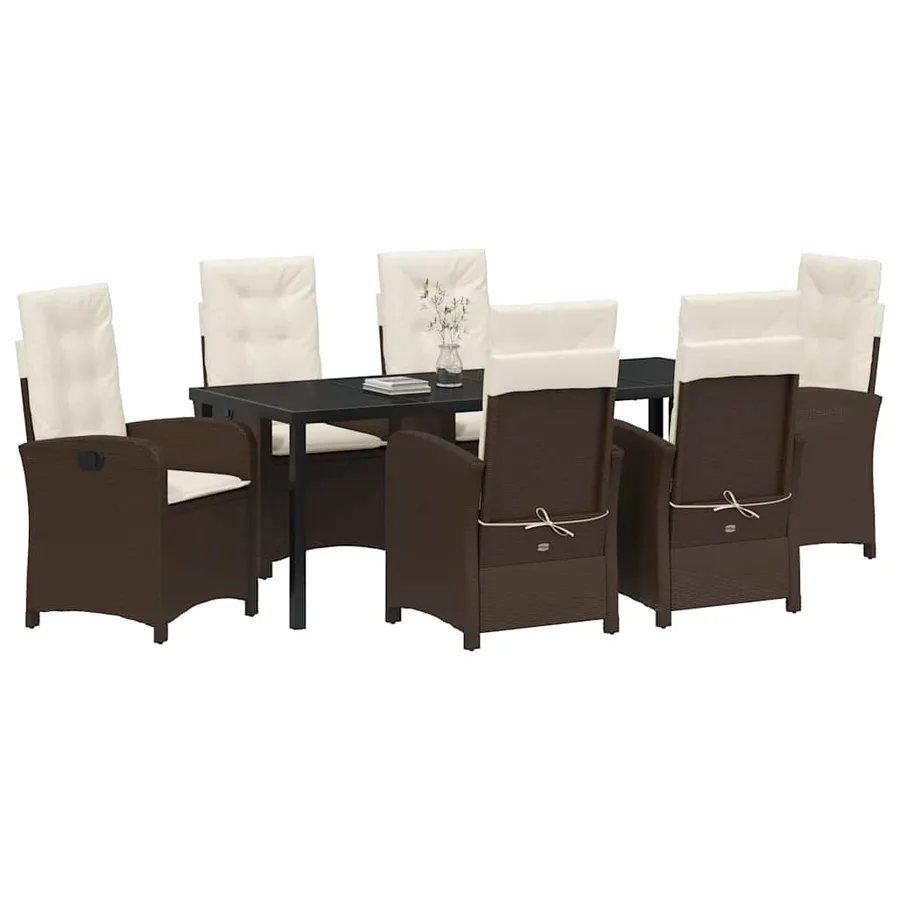 Ensemble de salle à manger pour jardin 7 pcs Marron polyrotin - 3