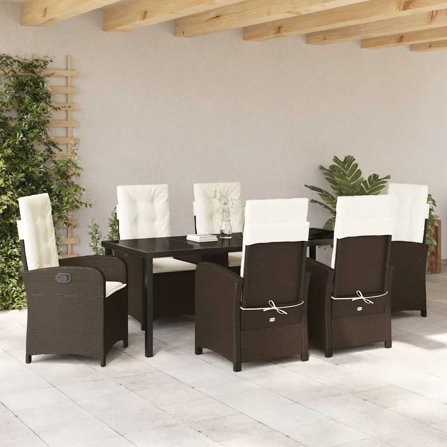 Ensemble de salle à manger pour jardin 7 pcs Marron polyrotin - 4