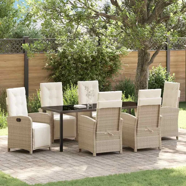 Ensemble de salle à manger pour jardin 7 pcs Beige polyrotin