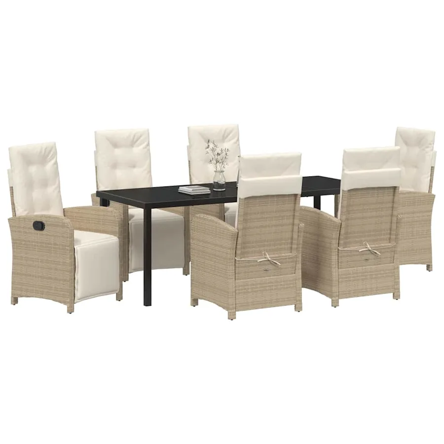Ensemble de salle à manger pour jardin 7 pcs Beige polyrotin - 3