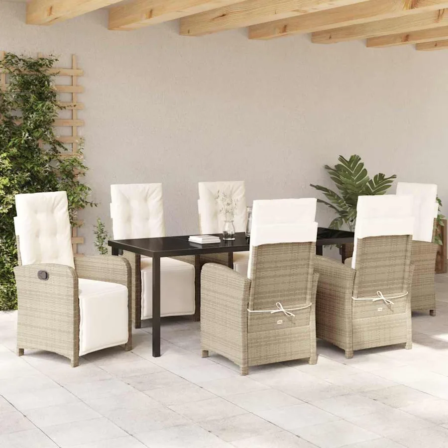 Ensemble de salle à manger pour jardin 7 pcs Beige polyrotin - 4