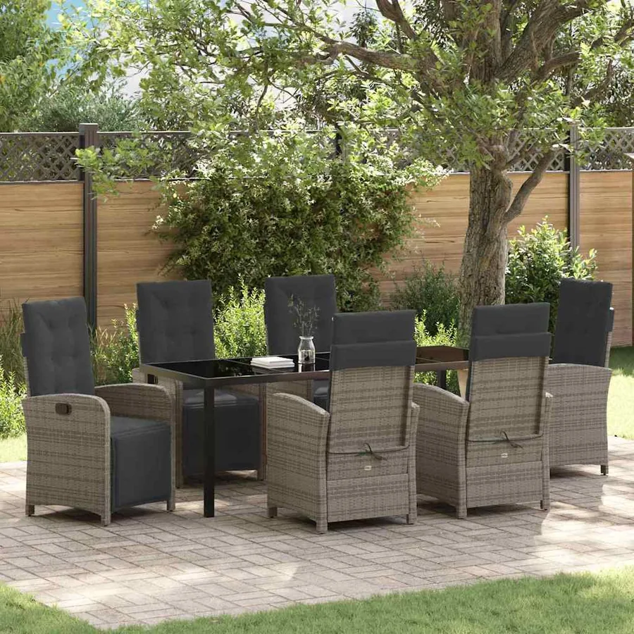 Ensemble de salle à manger pour jardin 7 pcs Gris polyrotin