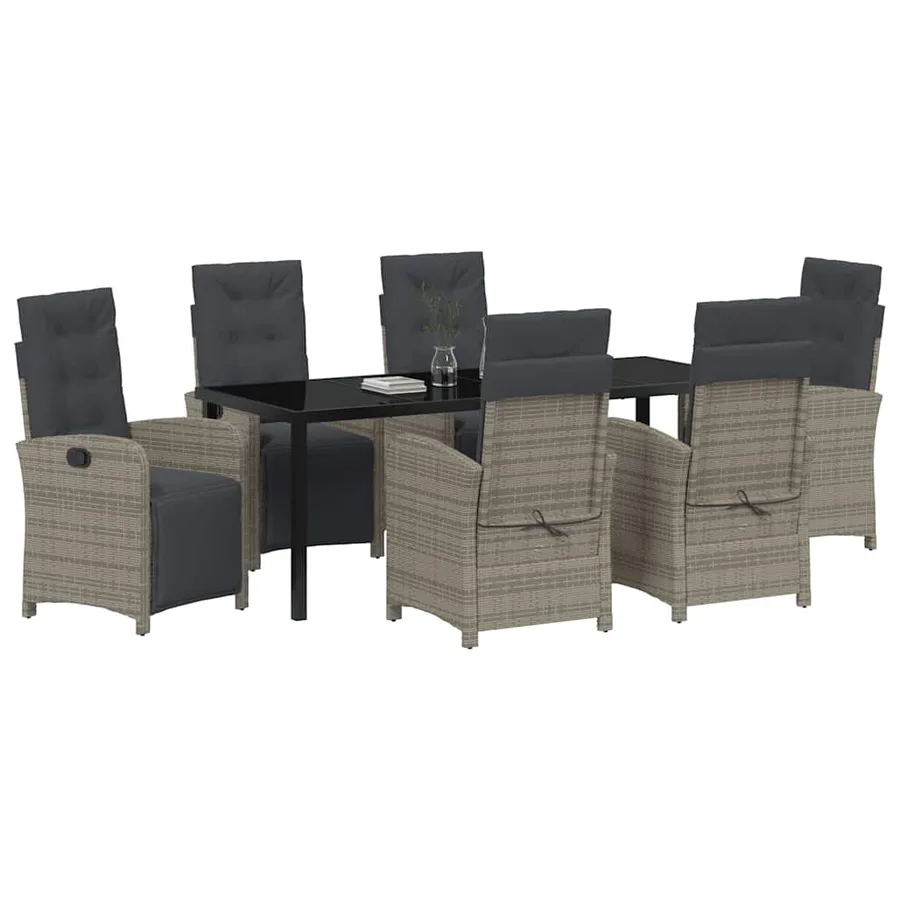 Ensemble de salle à manger pour jardin 7 pcs Gris polyrotin - 3