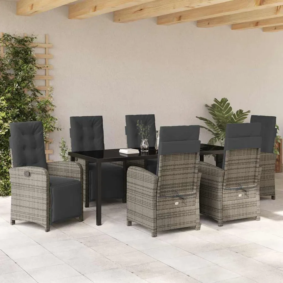 Ensemble de salle à manger pour jardin 7 pcs Gris polyrotin - 4
