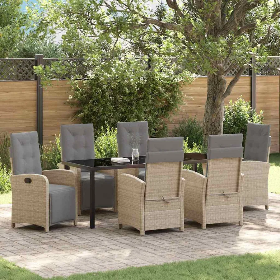 Ensemble de salle à manger pour jardin 7 pcs Beige polyrotin