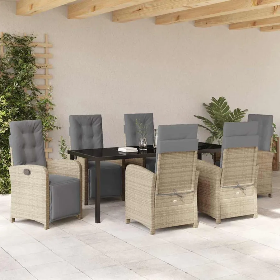 Ensemble de salle à manger pour jardin 7 pcs Beige polyrotin - 4