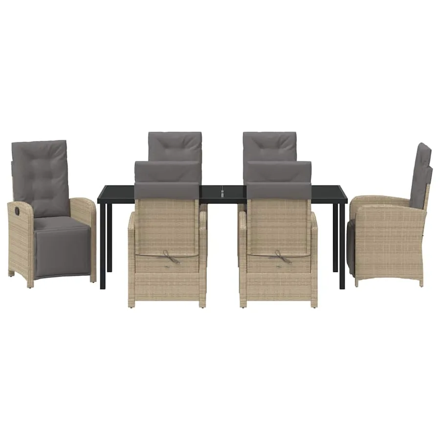 Ensemble de salle à manger pour jardin 7 pcs Beige polyrotin - 7