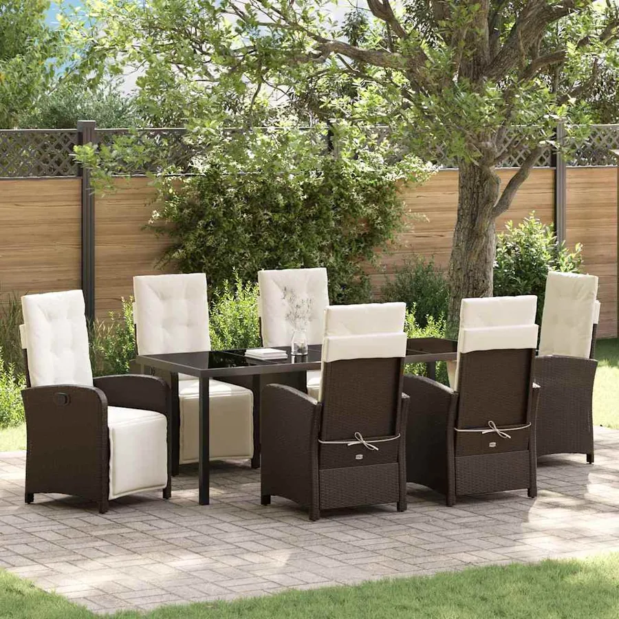 Ensemble de salle à manger pour jardin 7 pcs Marron polyrotin