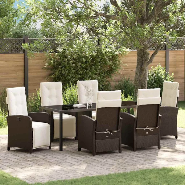 Ensemble de salle à manger pour jardin 7 pcs Marron polyrotin