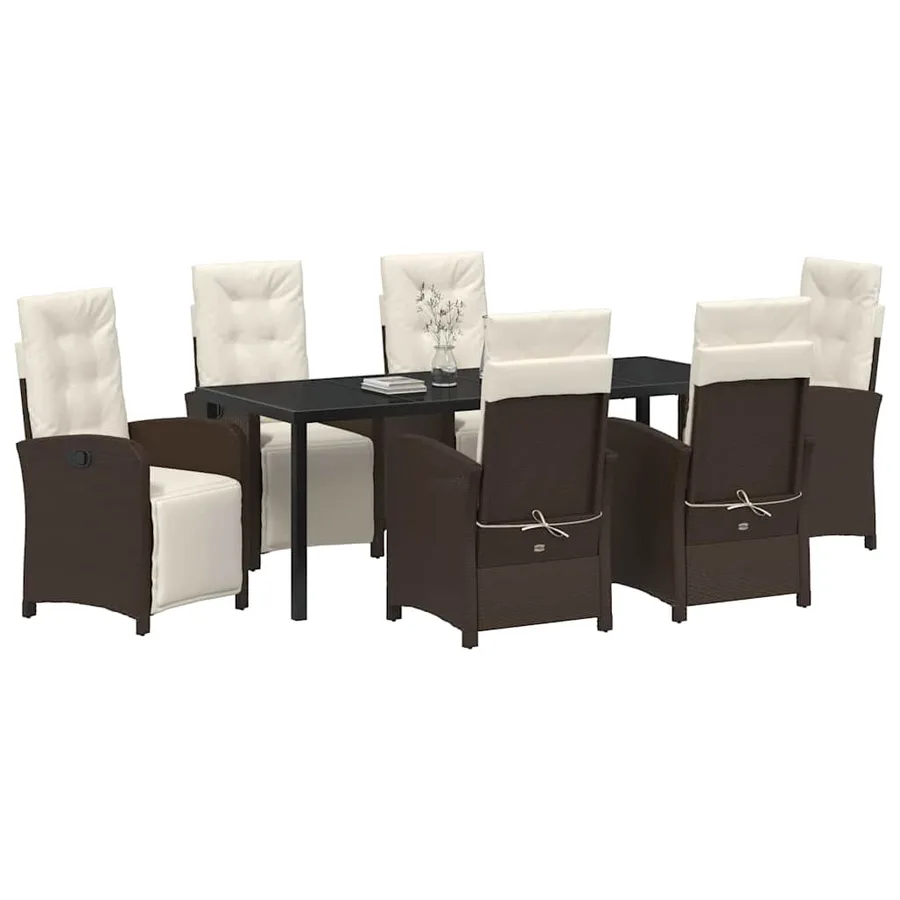 Ensemble de salle à manger pour jardin 7 pcs Marron polyrotin - 3