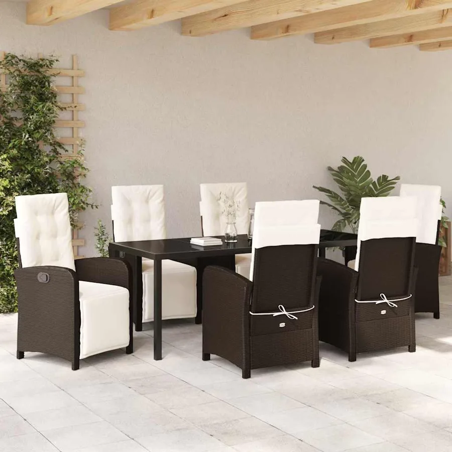 Ensemble de salle à manger pour jardin 7 pcs Marron polyrotin - 4