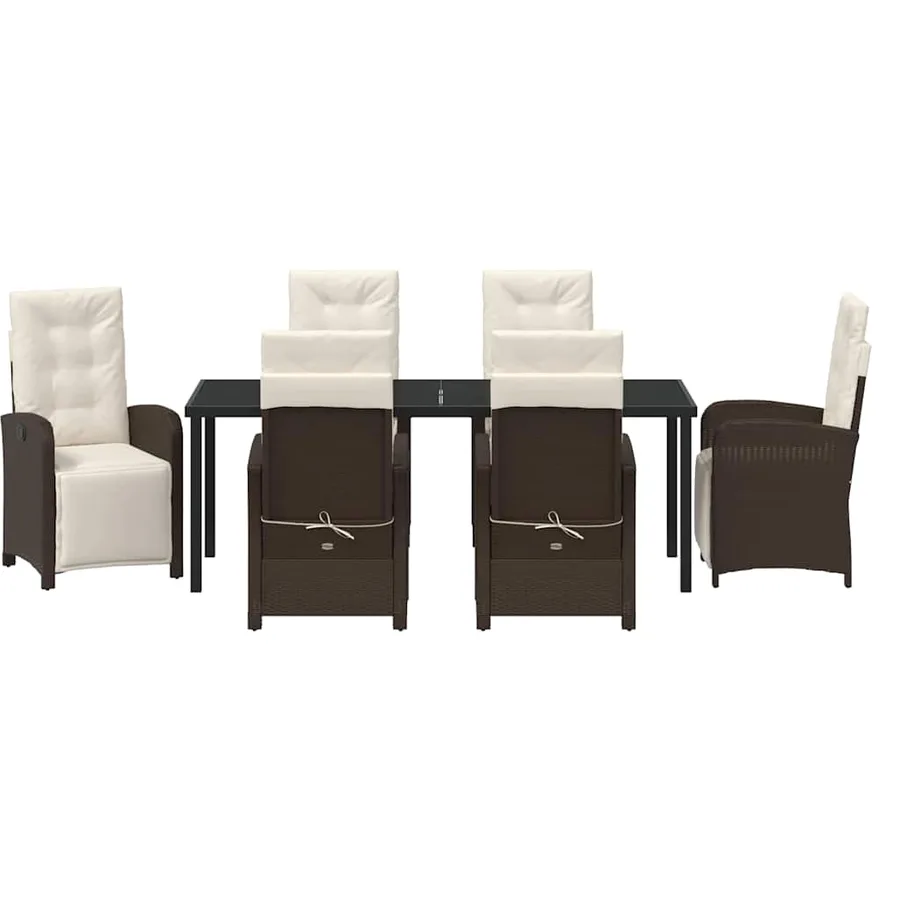 Ensemble de salle à manger pour jardin 7 pcs Marron polyrotin - 7