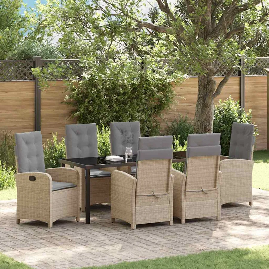 Ensemble de salle à manger pour jardin 7 pcs Beige polyrotin