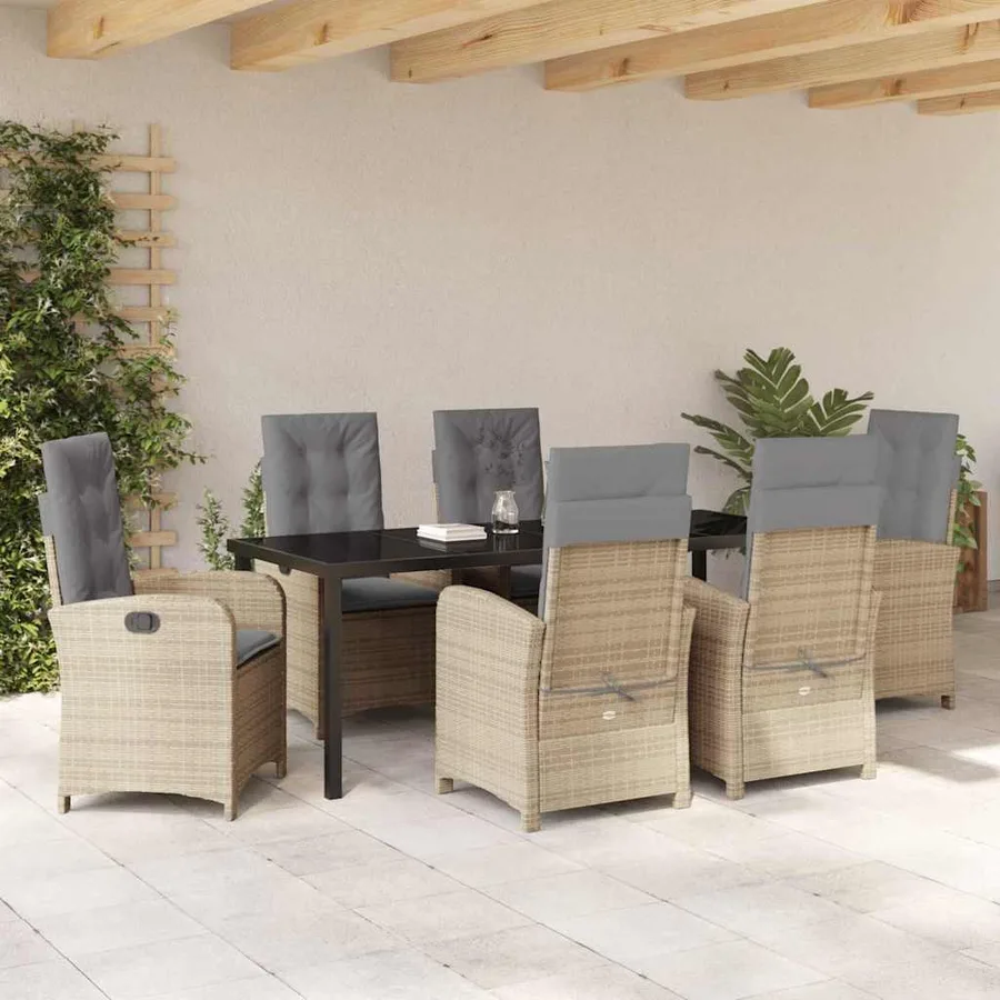 Ensemble de salle à manger pour jardin 7 pcs Beige polyrotin - 4