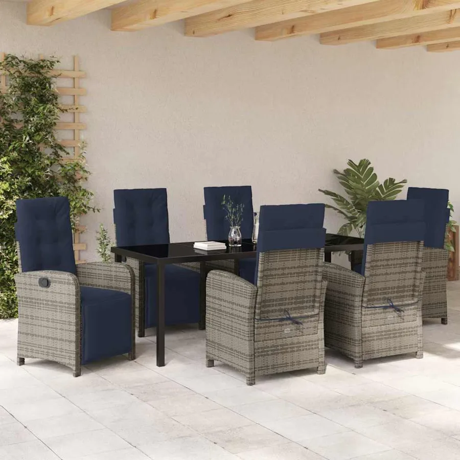 Ensemble de salle à manger pour jardin 7 pcs Gris polyrotin - 4