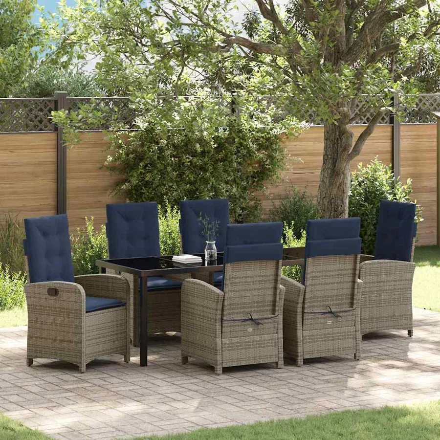 Ensemble de salle à manger pour jardin 7 pcs Gris polyrotin