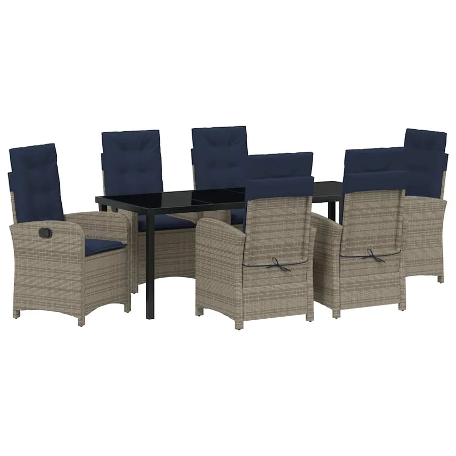 Ensemble de salle à manger pour jardin 7 pcs Gris polyrotin - 2
