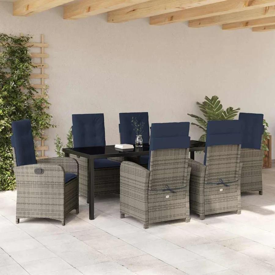 Ensemble de salle à manger pour jardin 7 pcs Gris polyrotin - 4