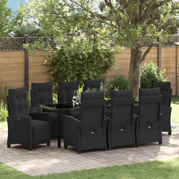 Ensemble de salle à manger pour jardin 9 pcs Noir polyrotin